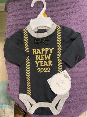 Koala Kids Black and Gold "Happy New Year One-Piece Bodysuit